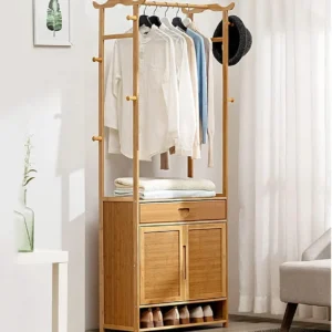 Wooden Alna with Cabinet | Simple And Modern Clothes Rack