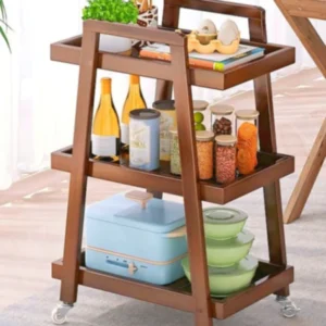 3-tier wooden serving trolley with wheels