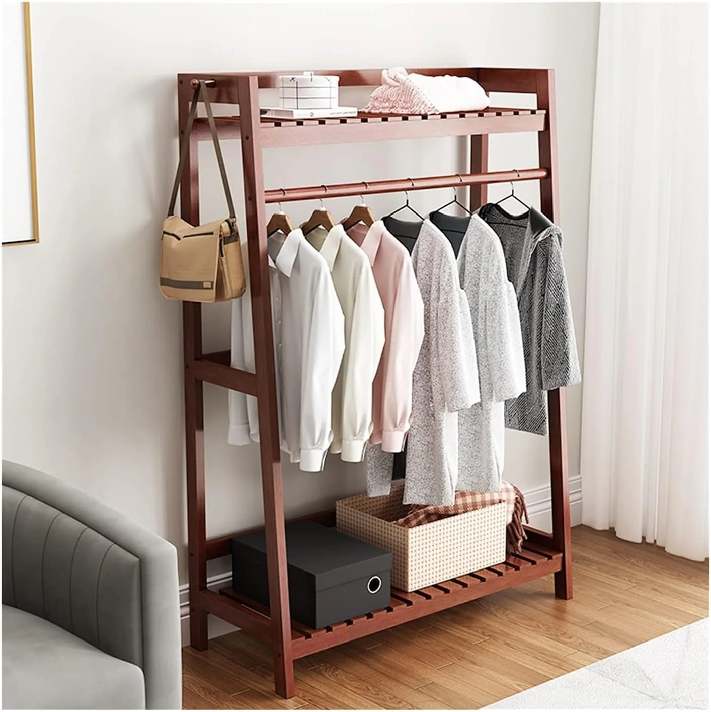 Wooden Clothes Stand with Rack