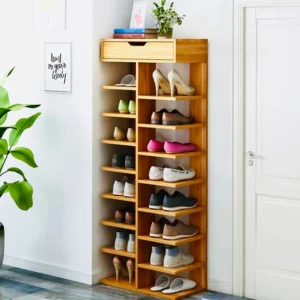Double Row Shoe Rack with Drawer